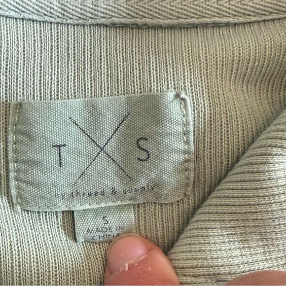 Thread & Supply Aqua Gray Ribbed Quarter-Zip Pullover Sweater Size Small - Picture 6 of 7